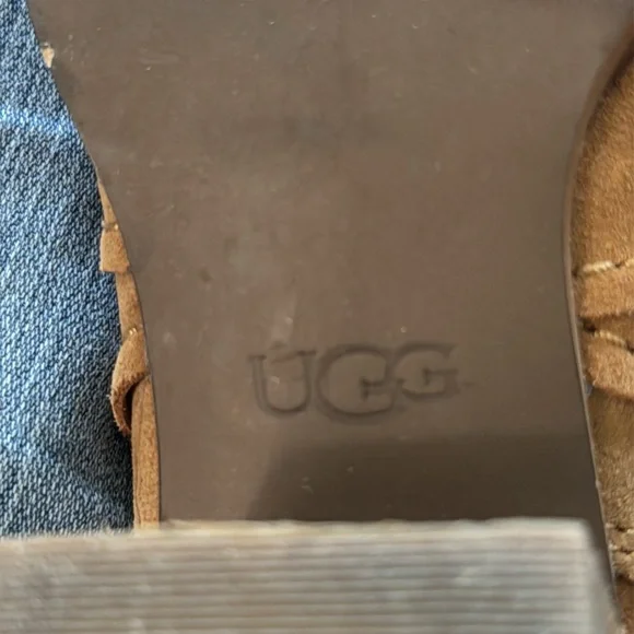 Women’s UGG Size 9 Suede Camel Colored Leahy Booties w Side Zip & Buckle - Picture 10 of 10